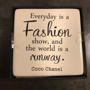 NIB Set of 4 ceramic coasters w/ Coco Chanel quote